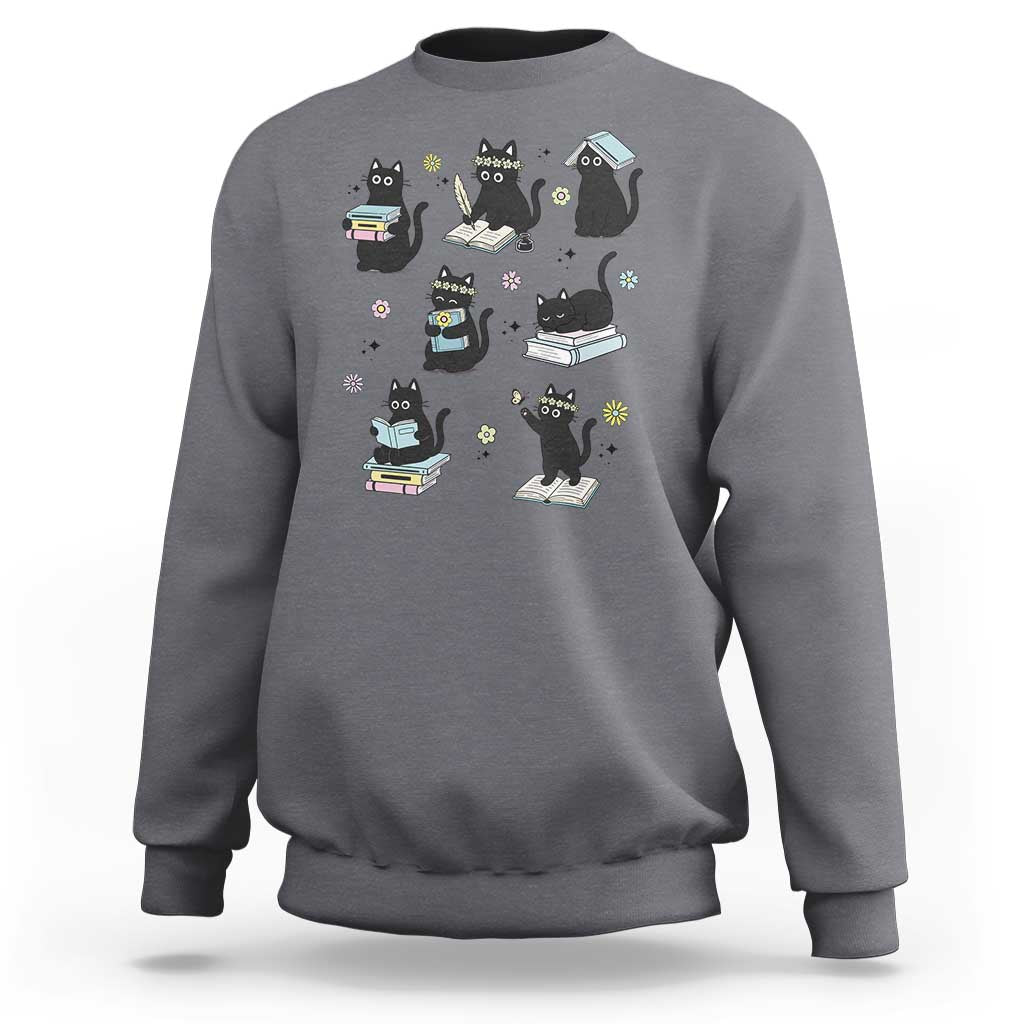 Bookish Black Cat Sweatshirt Funny Librarian Cat Lover Gift