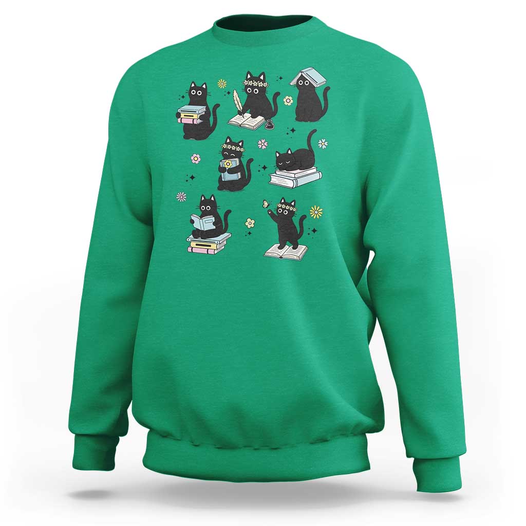 Bookish Black Cat Sweatshirt Funny Librarian Cat Lover Gift