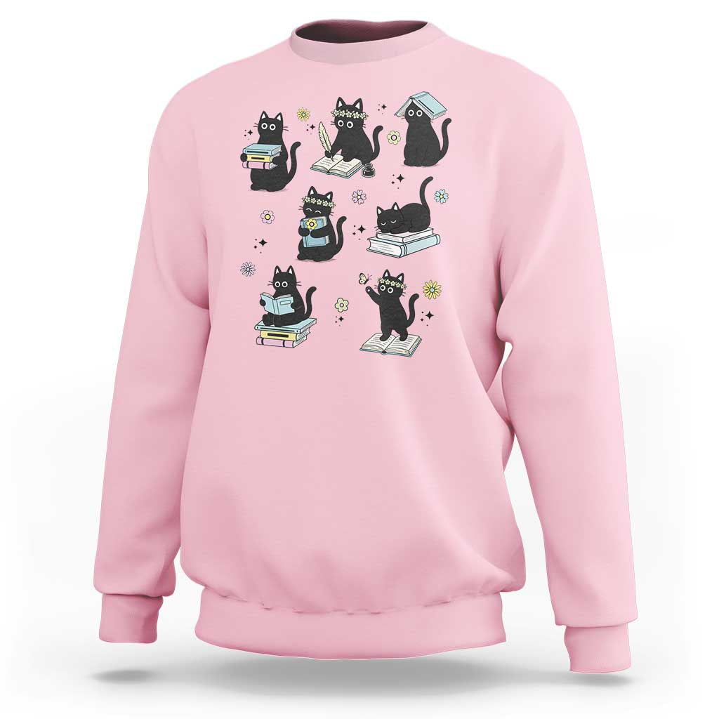 Bookish Black Cat Sweatshirt Funny Librarian Cat Lover Gift