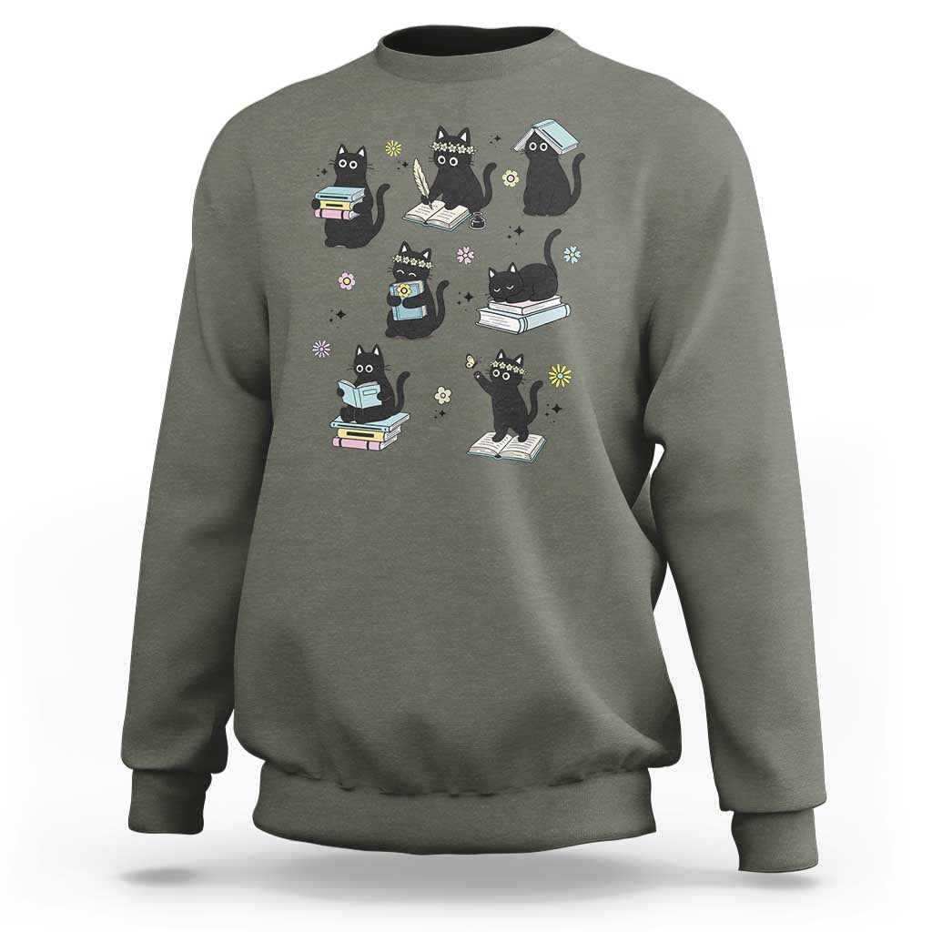 Bookish Black Cat Sweatshirt Funny Librarian Cat Lover Gift