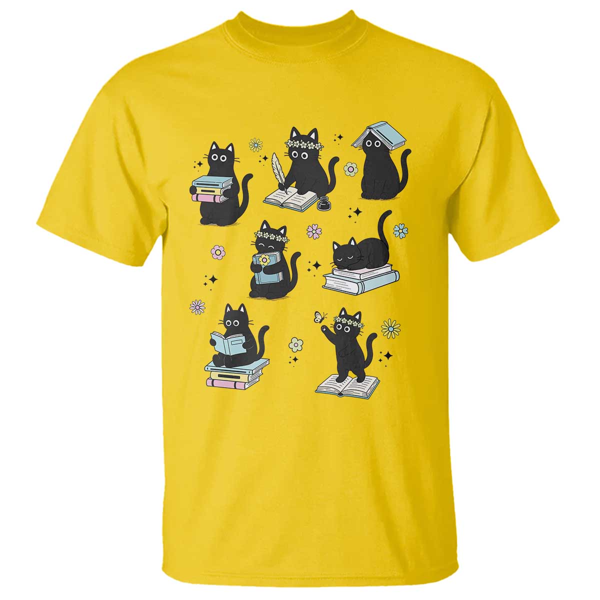 Bookish Black Cat T Shirt Funny Librarian Cat Lover Gift