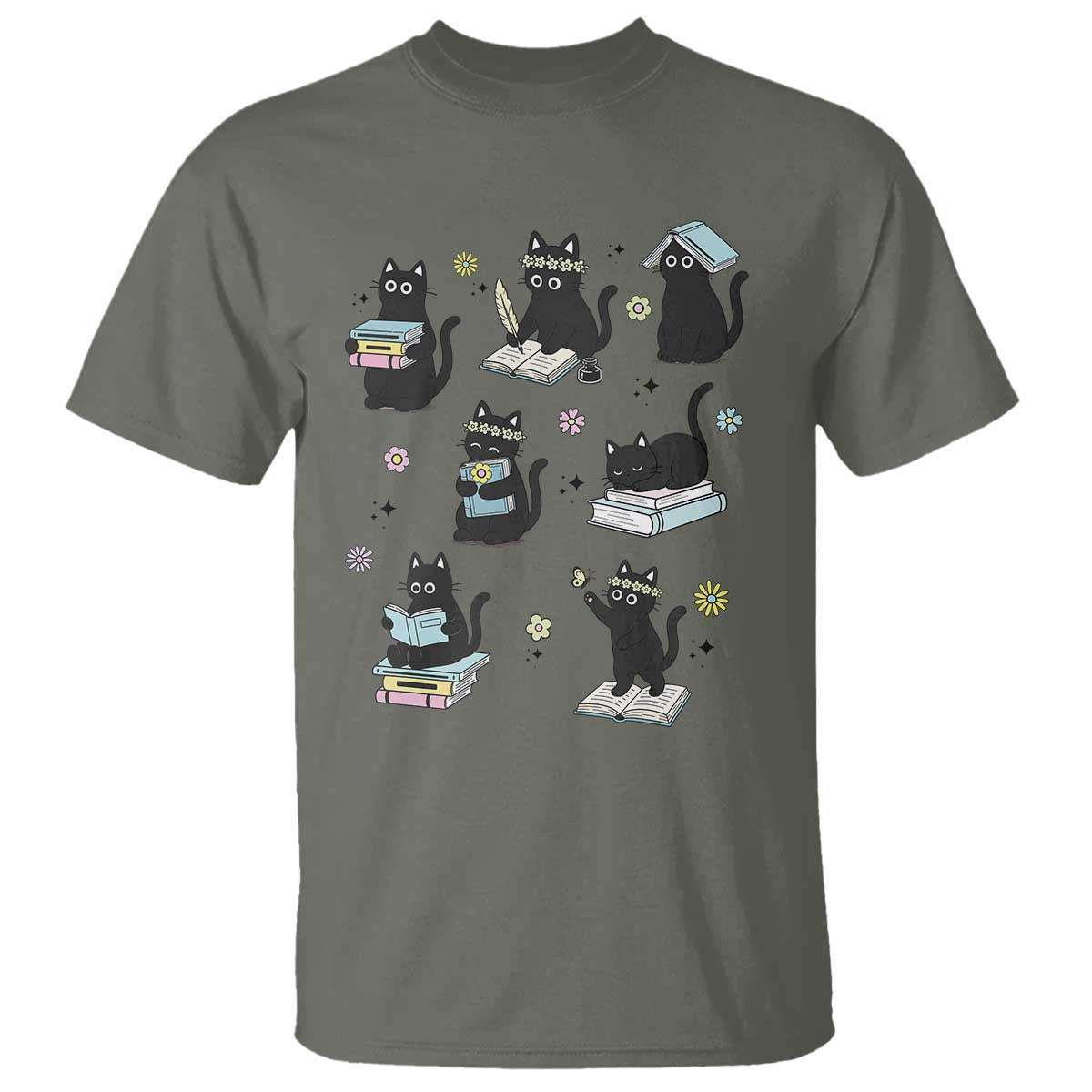 Bookish Black Cat T Shirt Funny Librarian Cat Lover Gift