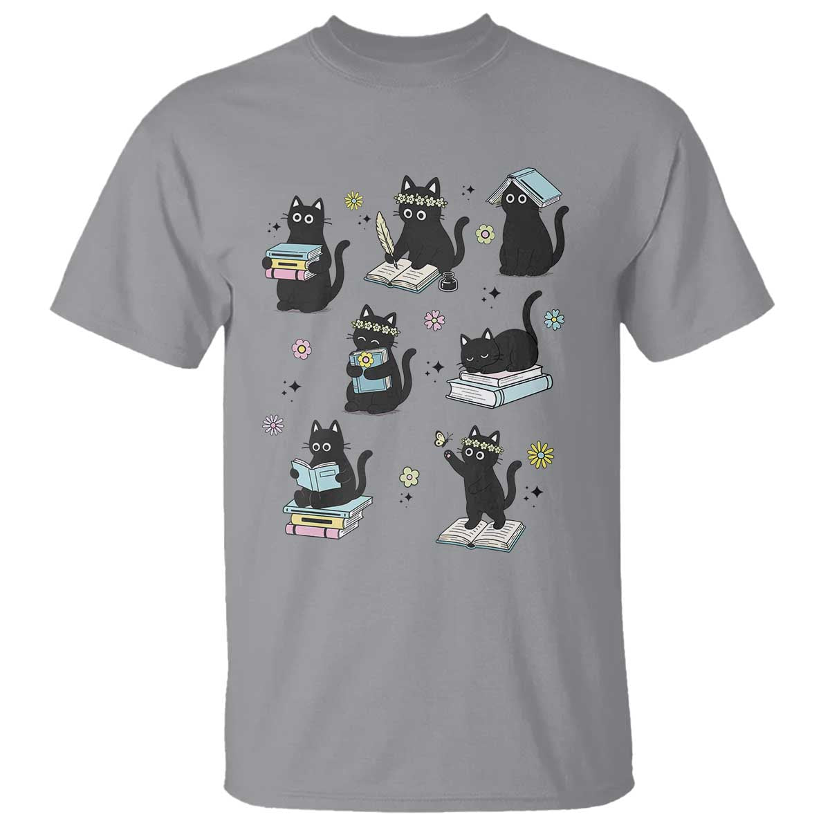 Bookish Black Cat T Shirt Funny Librarian Cat Lover Gift