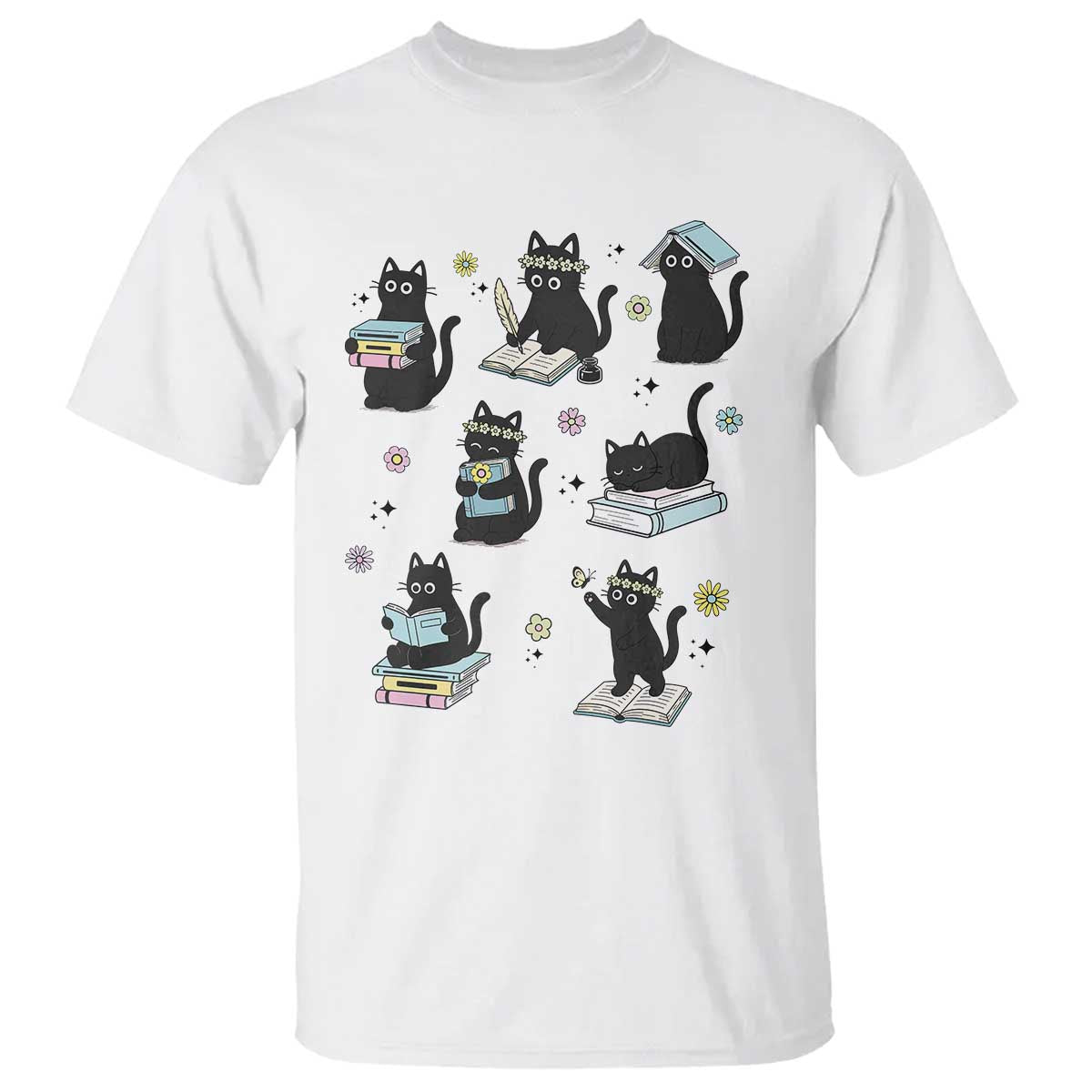 Bookish Black Cat T Shirt Funny Librarian Cat Lover Gift