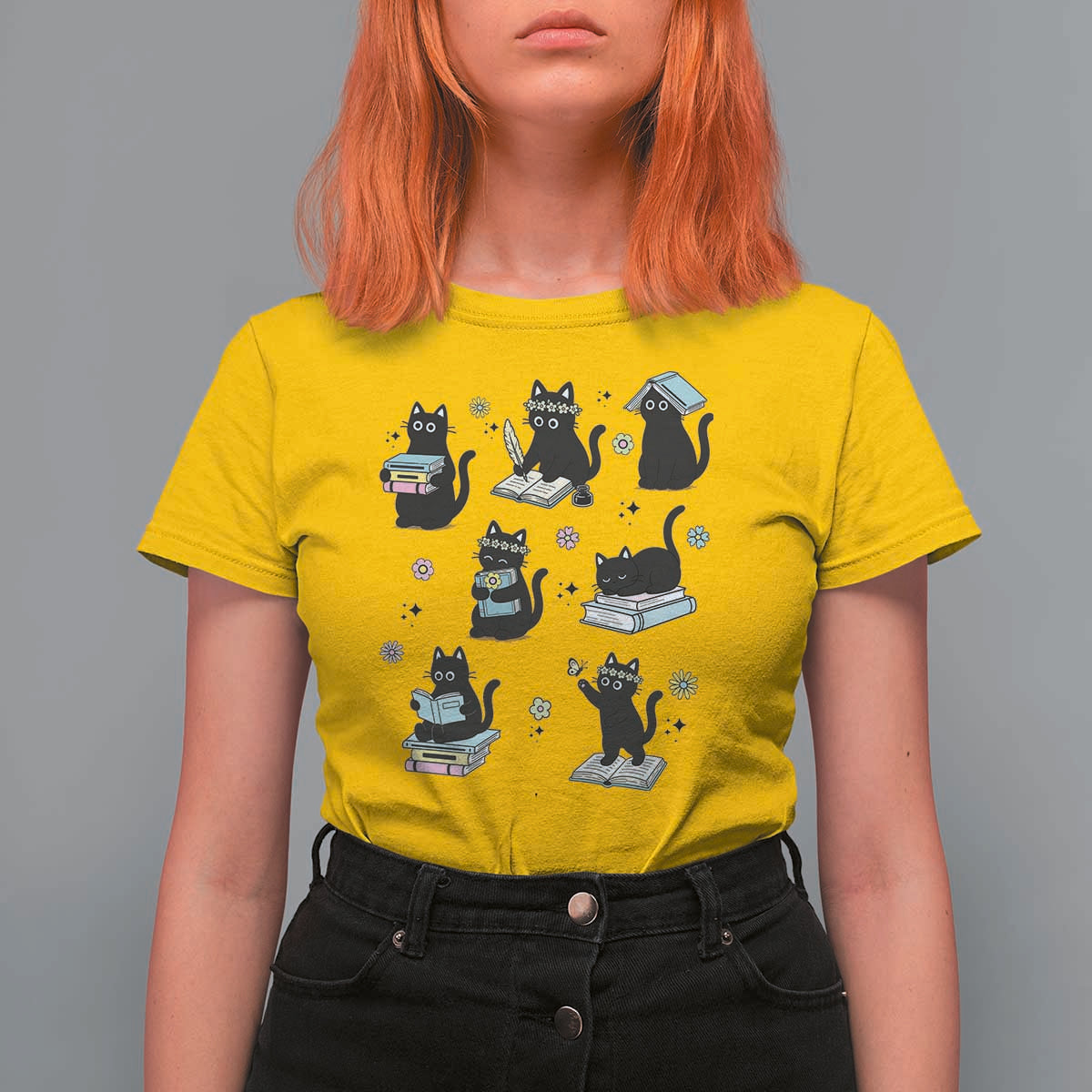 Bookish Black Cat T Shirt For Women Funny Librarian Cat Lover Gift