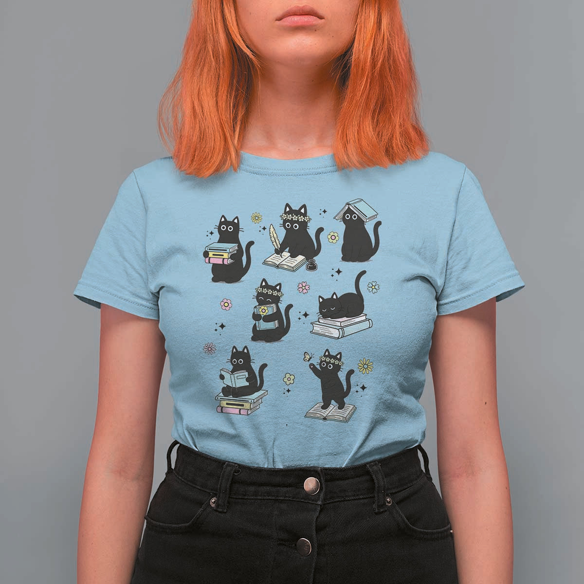 Bookish Black Cat T Shirt For Women Funny Librarian Cat Lover Gift