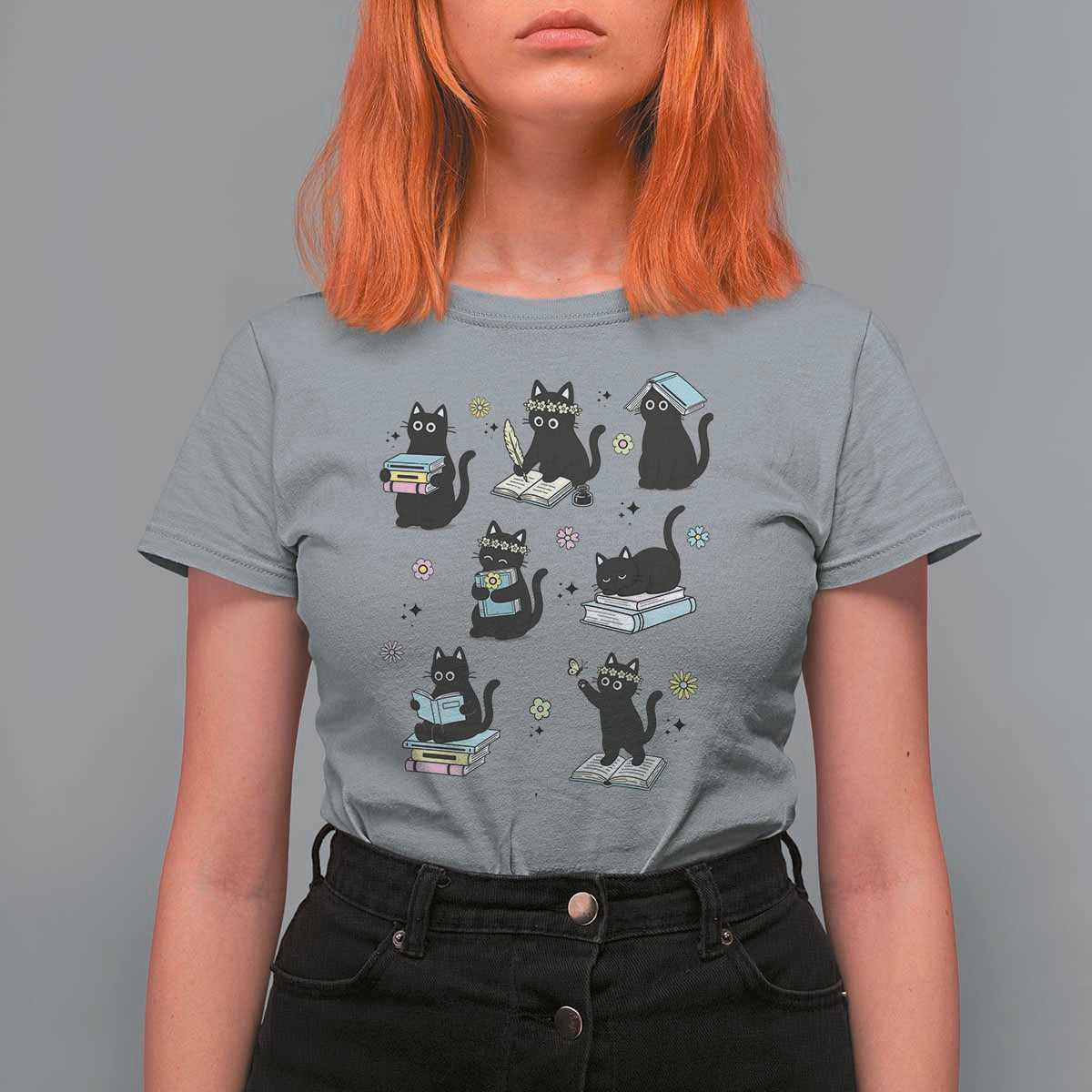 Bookish Black Cat T Shirt For Women Funny Librarian Cat Lover Gift