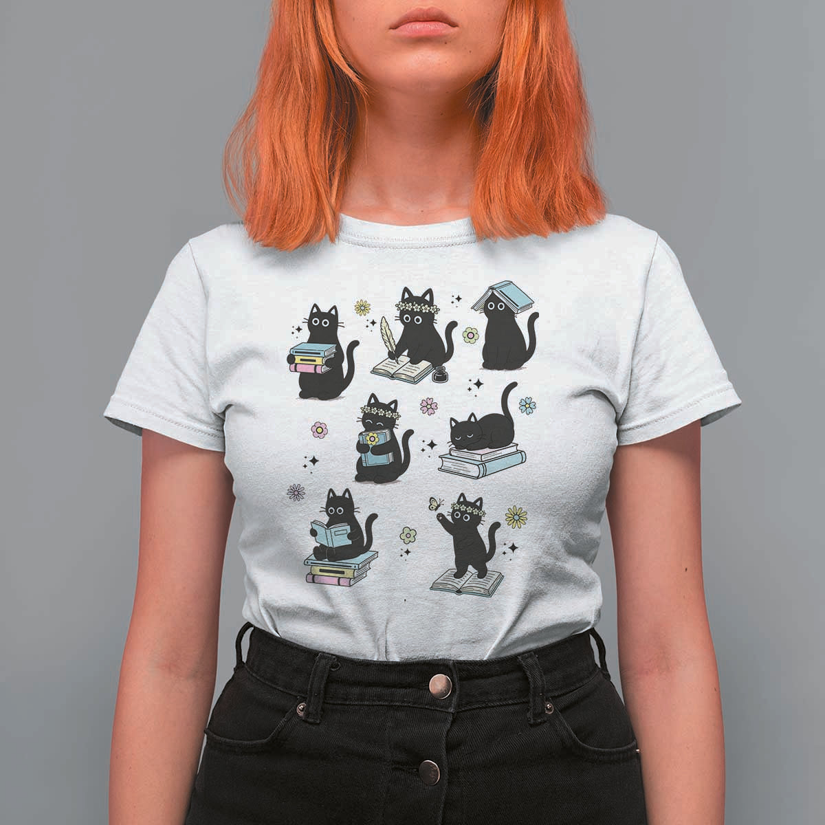Bookish Black Cat T Shirt For Women Funny Librarian Cat Lover Gift