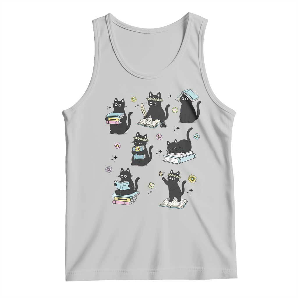 Bookish Black Cat Tank Top Funny Librarian Cat Lover Gift
