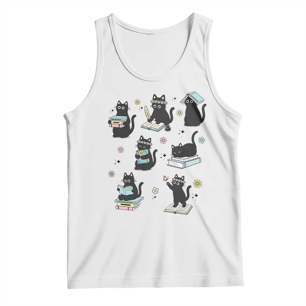 Bookish Black Cat Tank Top Funny Librarian Cat Lover Gift