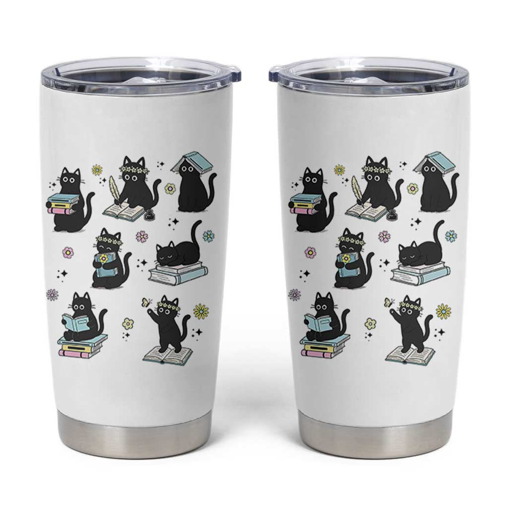 Bookish Black Cat Tumbler Cup Funny Librarian Cat Lover Gift