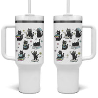 Bookish Black Cat Tumbler With Handle Funny Librarian Cat Lover Gift
