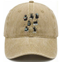 Bookish Black Cat Washed Cotton Baseball Cap Funny Librarian Cat Lover Gift