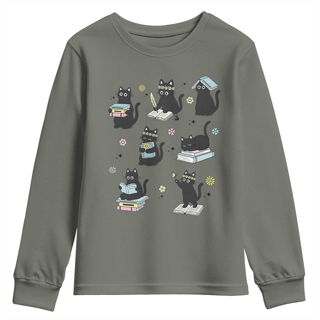 Bookish Black Cat Youth Sweatshirt Funny Librarian Cat Lover Gift
