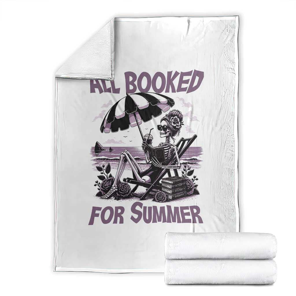 Funny Skeleton Reading At The Beach Throw Blanket All Booked For Summer