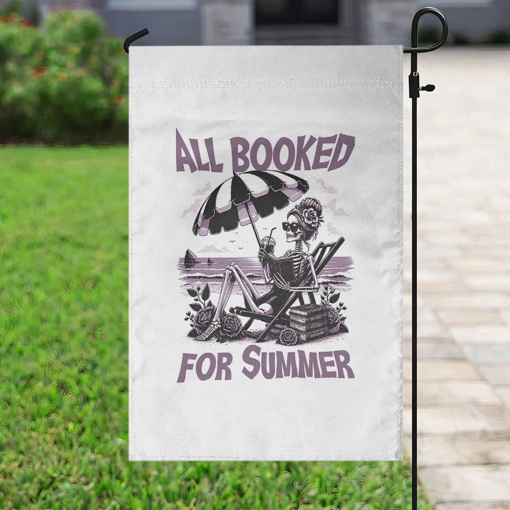 Funny Skeleton Reading At The Beach Garden Flag All Booked For Summer
