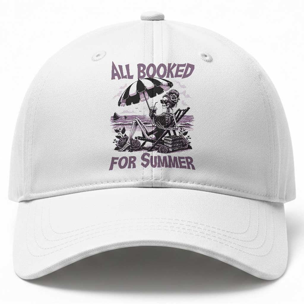 Funny Skeleton Reading At The Beach Baseball Cap All Booked For Summer