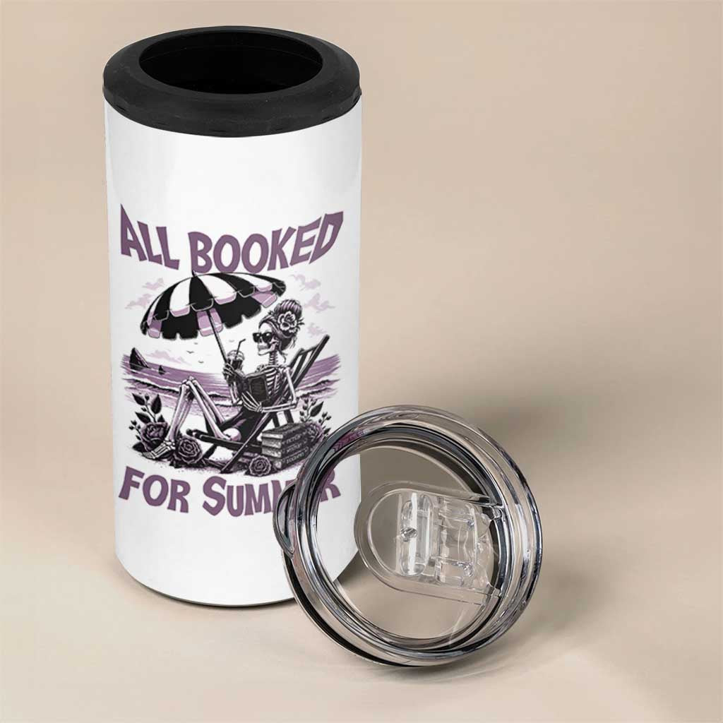 Funny Skeleton Reading At The Beach 4 in 1 Can Cooler Tumbler All Booked For Summer