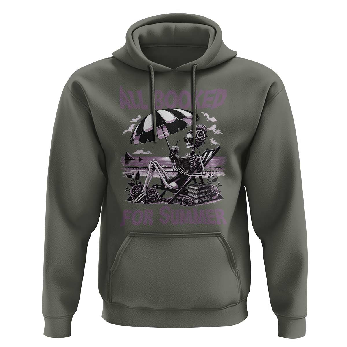 Funny Skeleton Reading At The Beach Hoodie All Booked For Summer