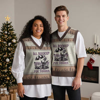 Funny Skeleton Reading At The Beach V-Neck Knit Sweater Vest All Booked For Summer