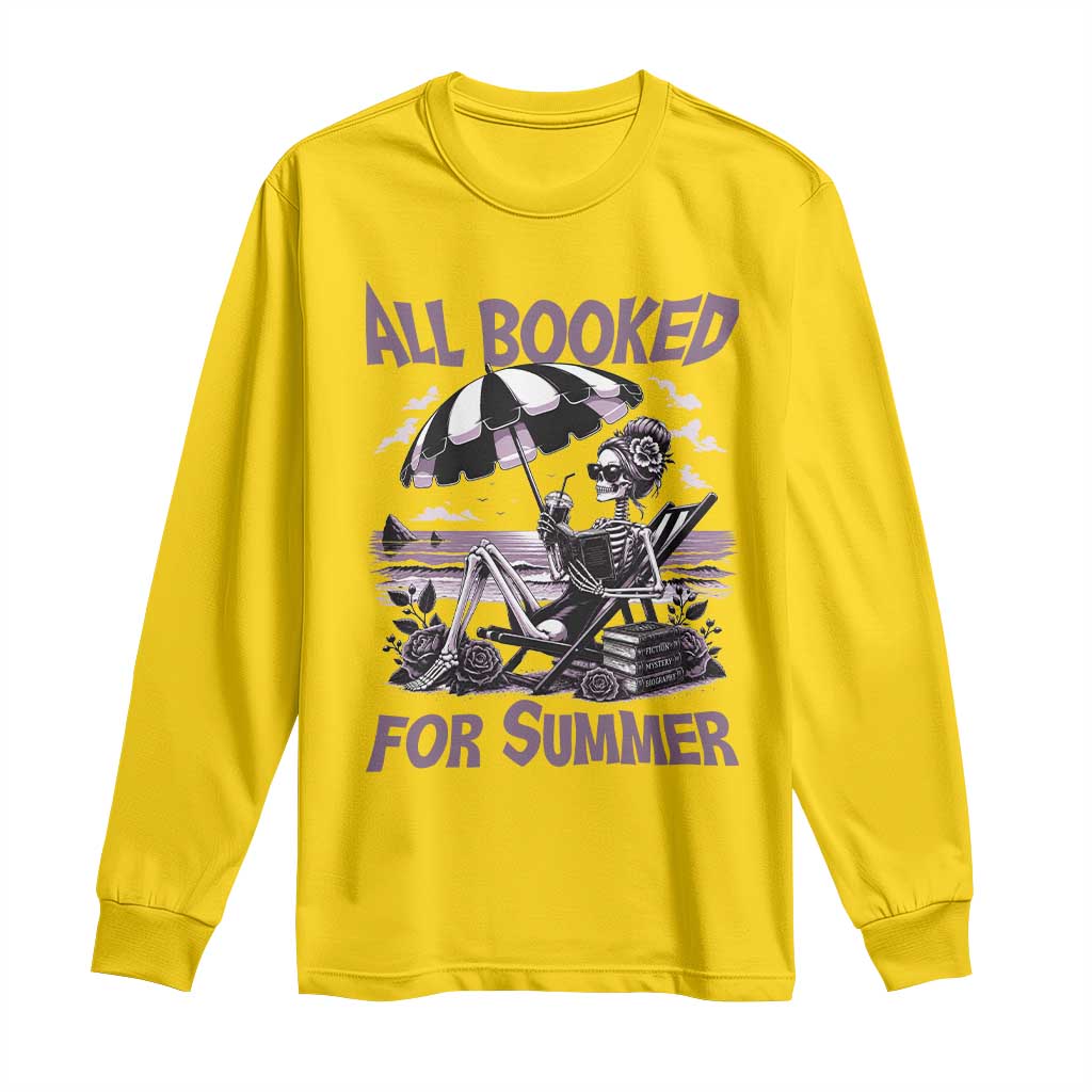 Funny Skeleton Reading At The Beach Long Sleeve Shirt All Booked For Summer