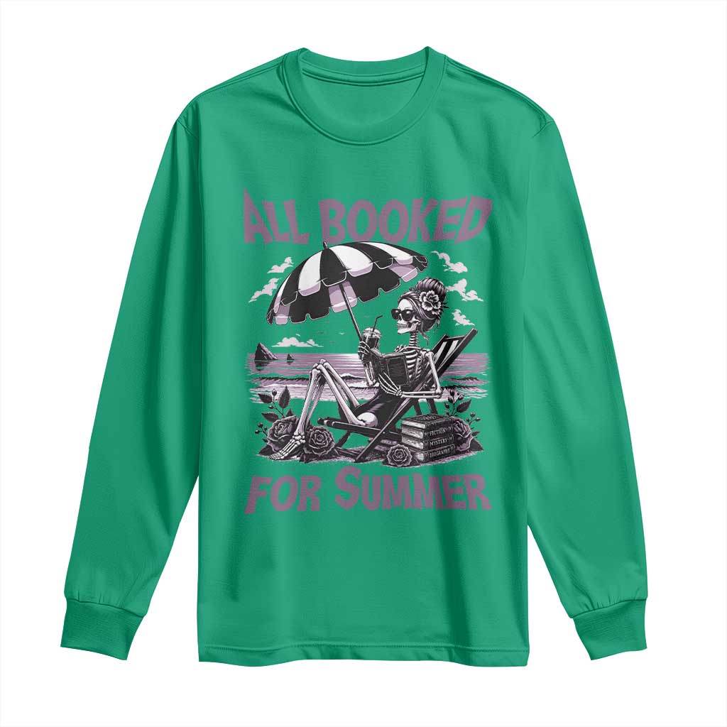 Funny Skeleton Reading At The Beach Long Sleeve Shirt All Booked For Summer