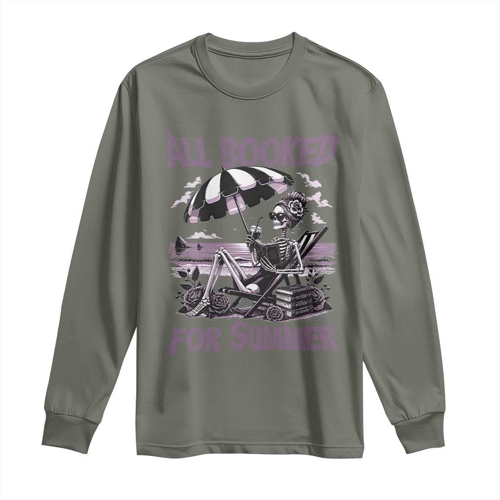 Funny Skeleton Reading At The Beach Long Sleeve Shirt All Booked For Summer