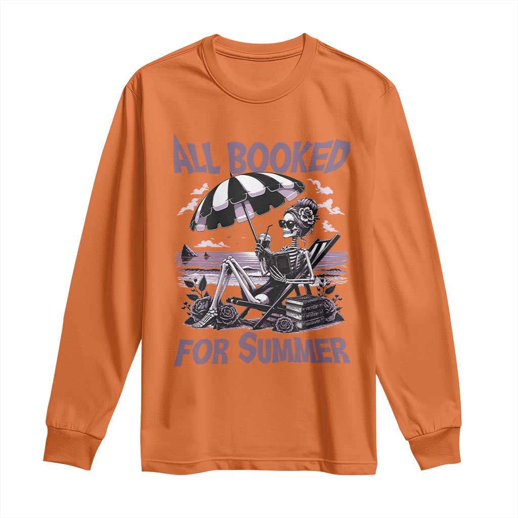 Funny Skeleton Reading At The Beach Long Sleeve Shirt All Booked For Summer