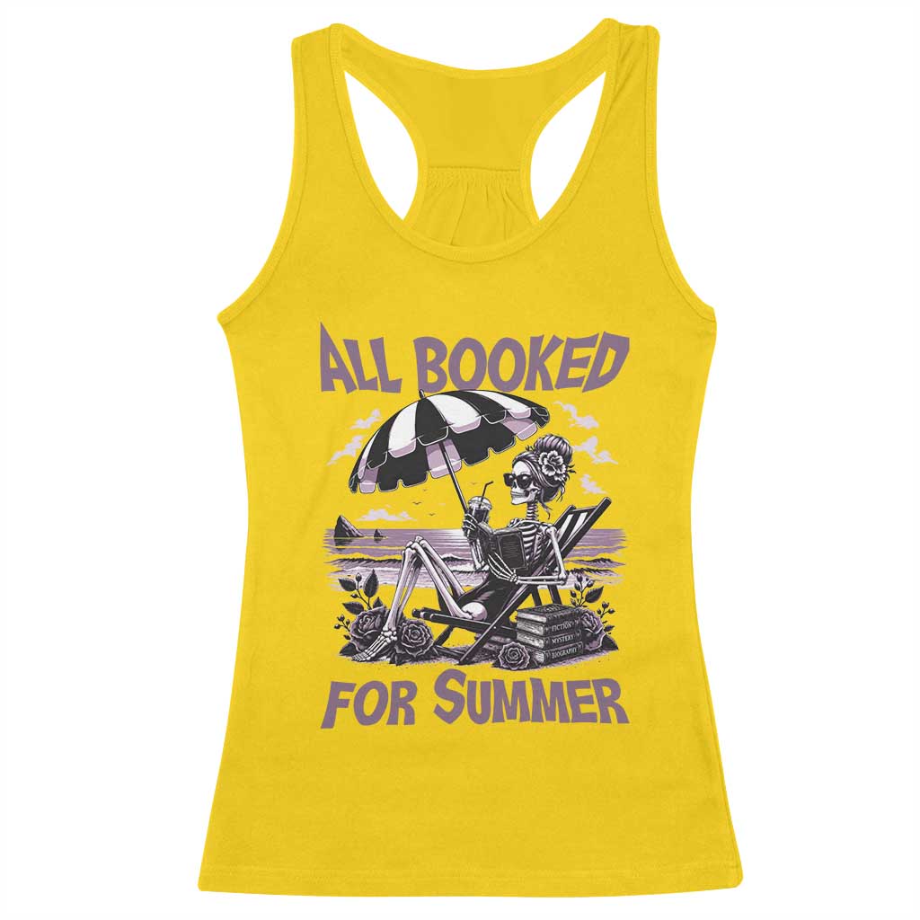 Funny Skeleton Reading At The Beach Racerback Tank Top All Booked For Summer