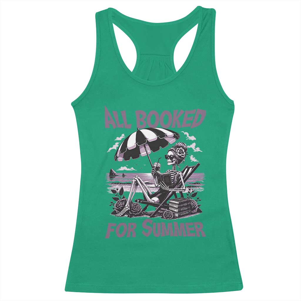 Funny Skeleton Reading At The Beach Racerback Tank Top All Booked For Summer