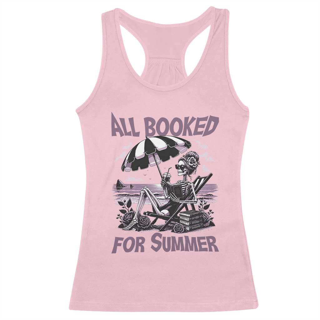 Funny Skeleton Reading At The Beach Racerback Tank Top All Booked For Summer