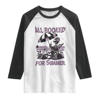 Funny Skeleton Reading At The Beach Raglan Shirt All Booked For Summer