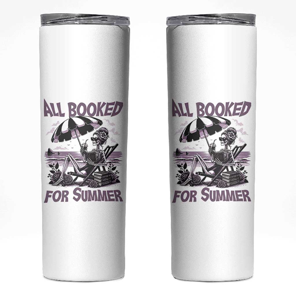Funny Skeleton Reading At The Beach Skinny Tumbler All Booked For Summer