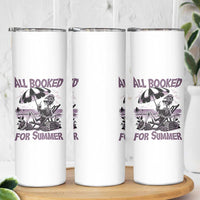 Funny Skeleton Reading At The Beach Skinny Tumbler All Booked For Summer