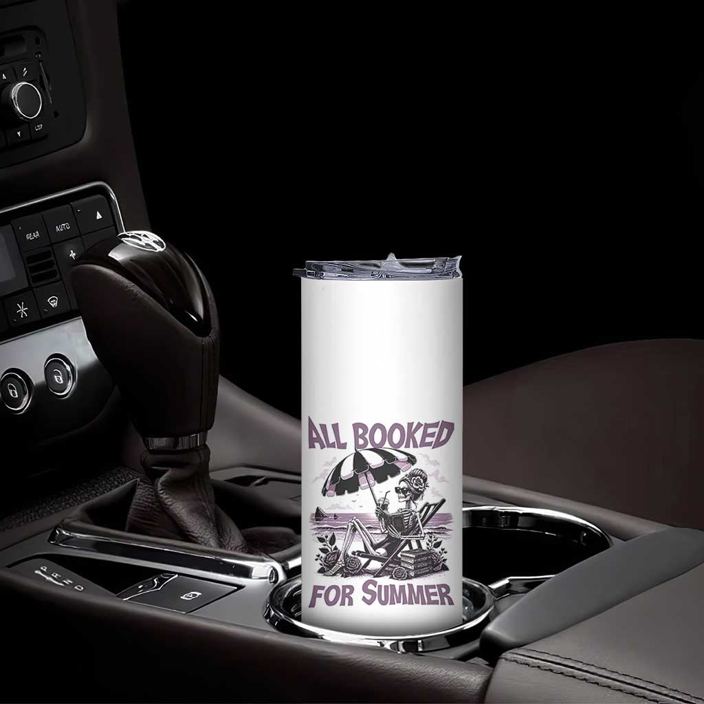 Funny Skeleton Reading At The Beach Skinny Tumbler All Booked For Summer