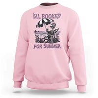 Funny Skeleton Reading At The Beach Sweatshirt All Booked For Summer