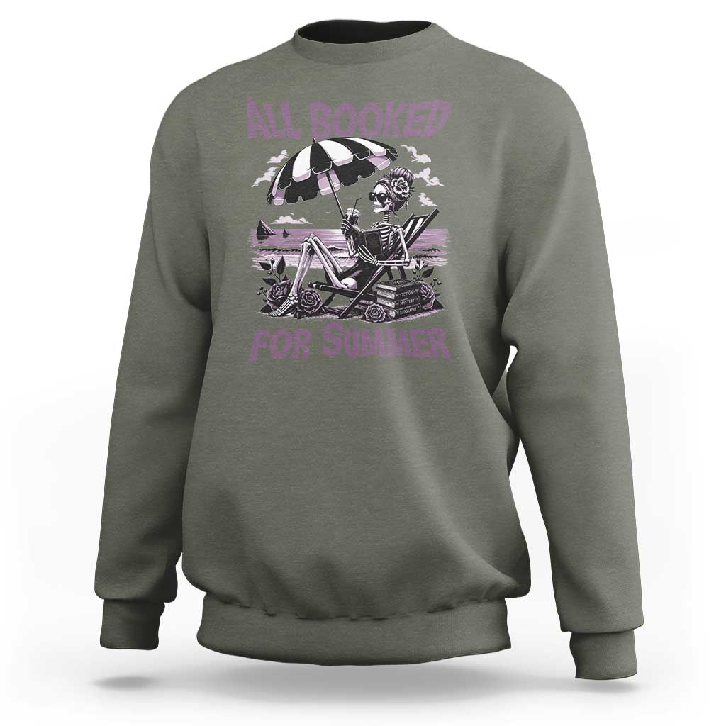 Funny Skeleton Reading At The Beach Sweatshirt All Booked For Summer
