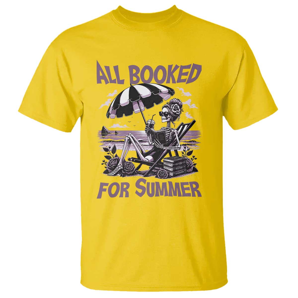 Funny Skeleton Reading At The Beach T Shirt All Booked For Summer