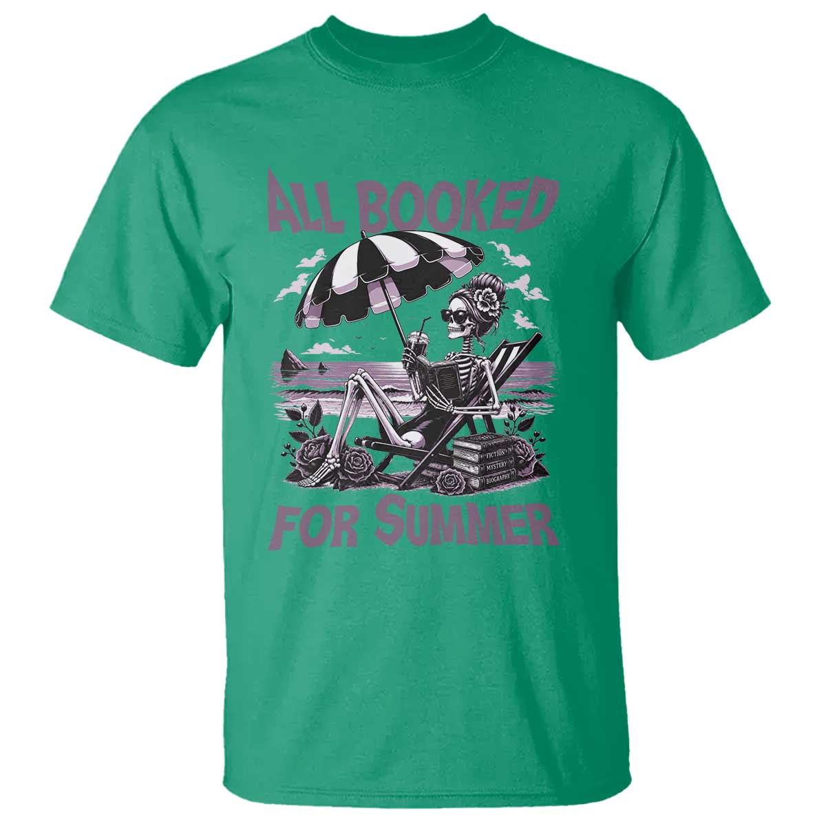 Funny Skeleton Reading At The Beach T Shirt All Booked For Summer