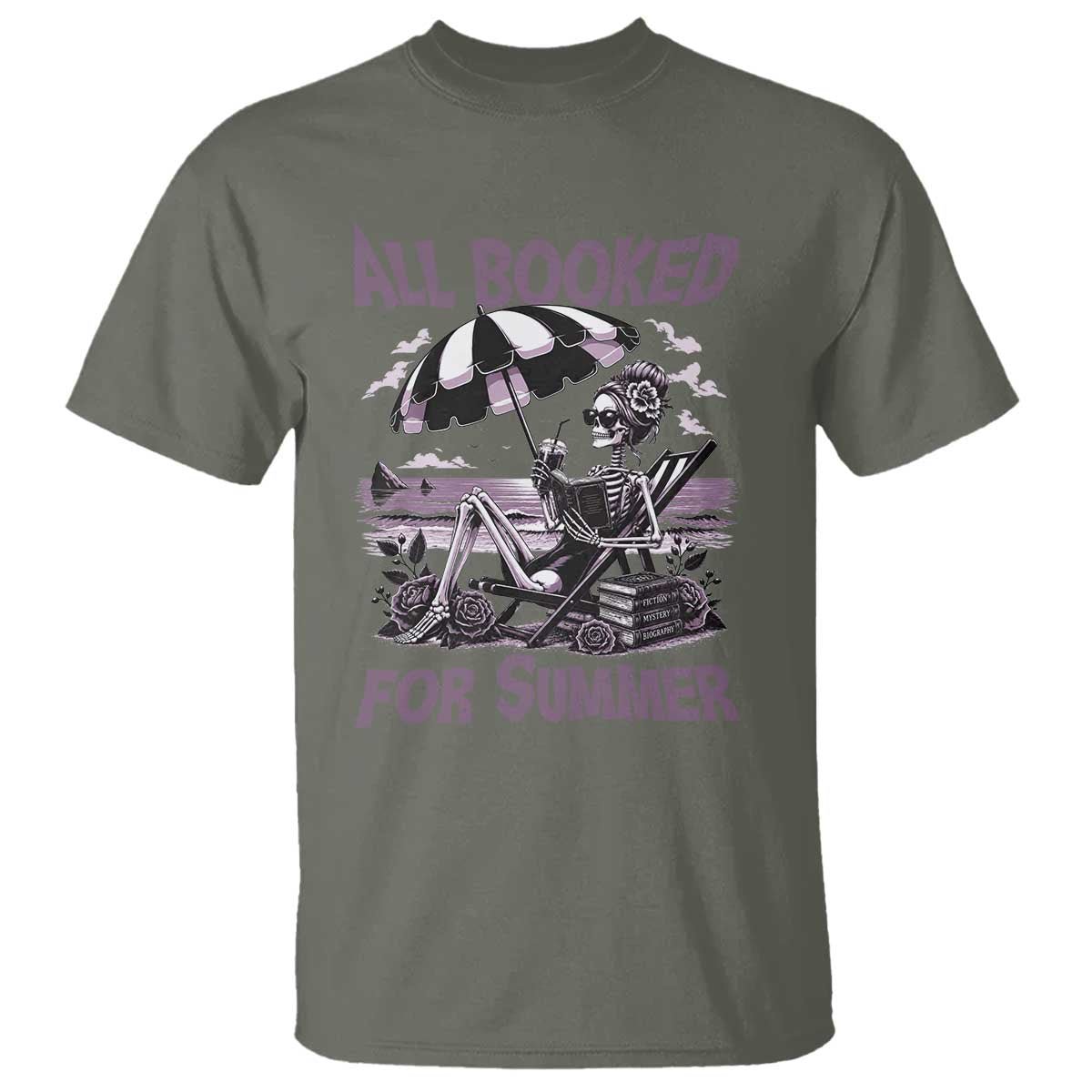 Funny Skeleton Reading At The Beach T Shirt All Booked For Summer