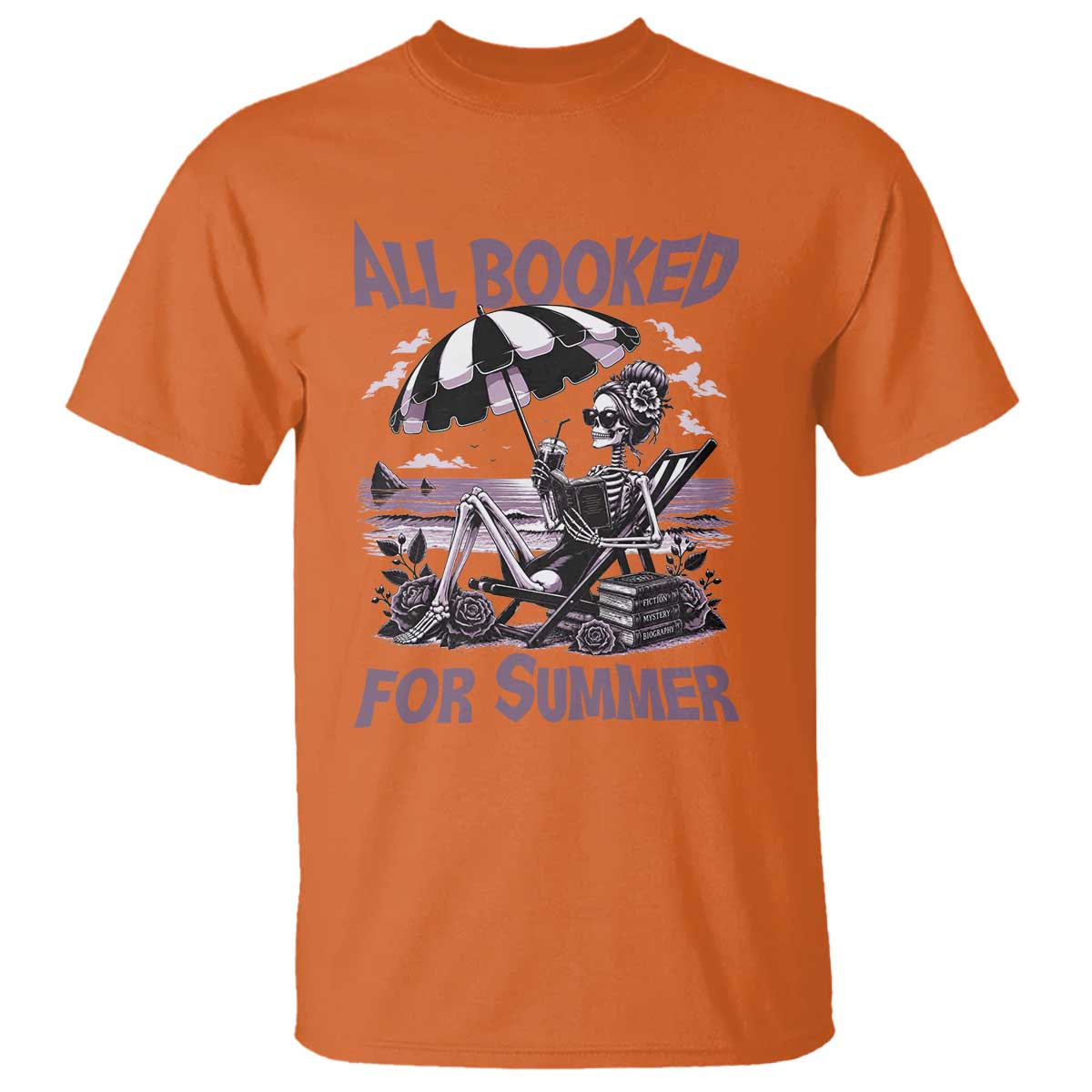 Funny Skeleton Reading At The Beach T Shirt All Booked For Summer