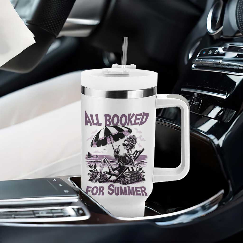 Funny Skeleton Reading At The Beach Tumbler With Handle All Booked For Summer