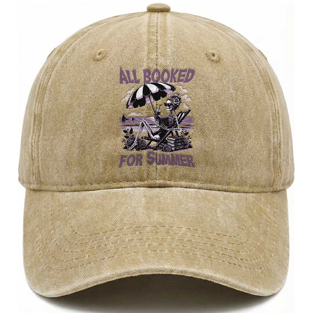 Funny Skeleton Reading At The Beach Washed Cotton Baseball Cap All Booked For Summer