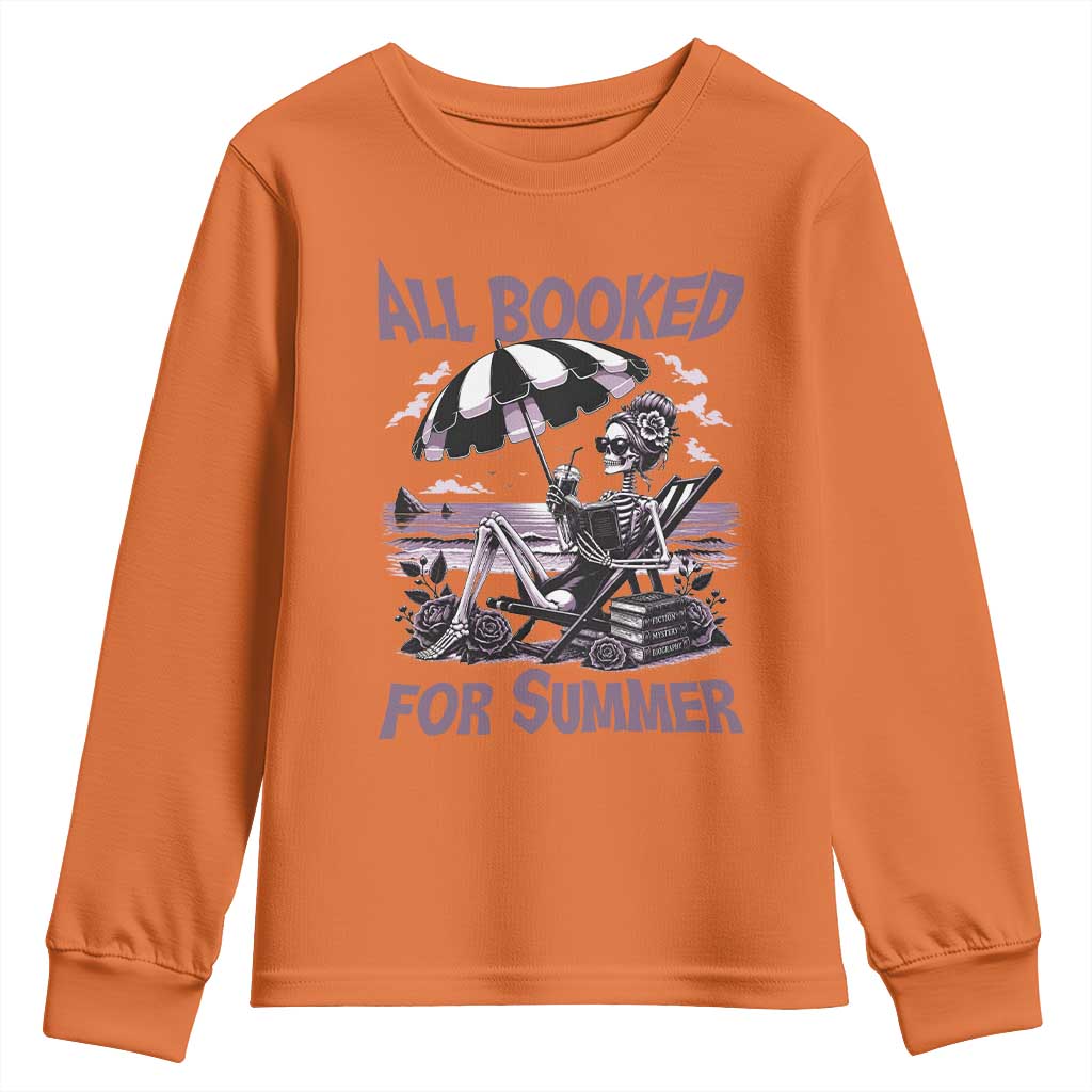 Funny Skeleton Reading At The Beach Youth Sweatshirt All Booked For Summer