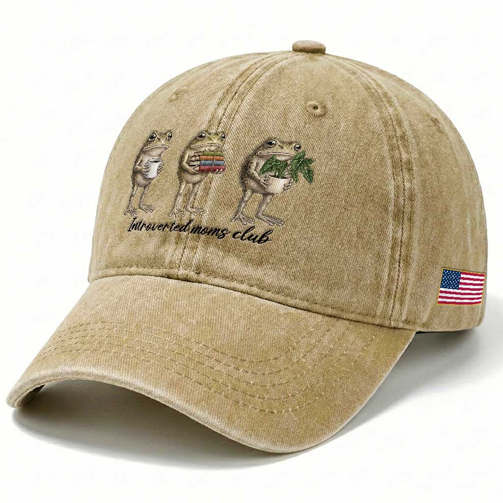 Introverted Moms Club Frog Graphic Washed Cotton Baseball Cap Funny Mothers Day Gift