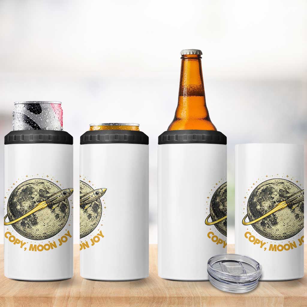 Copy Moon Joy Space Lover Lunar Mission 4 in 1 Can Cooler Tumbler Astronaut Sci Fi Graphic