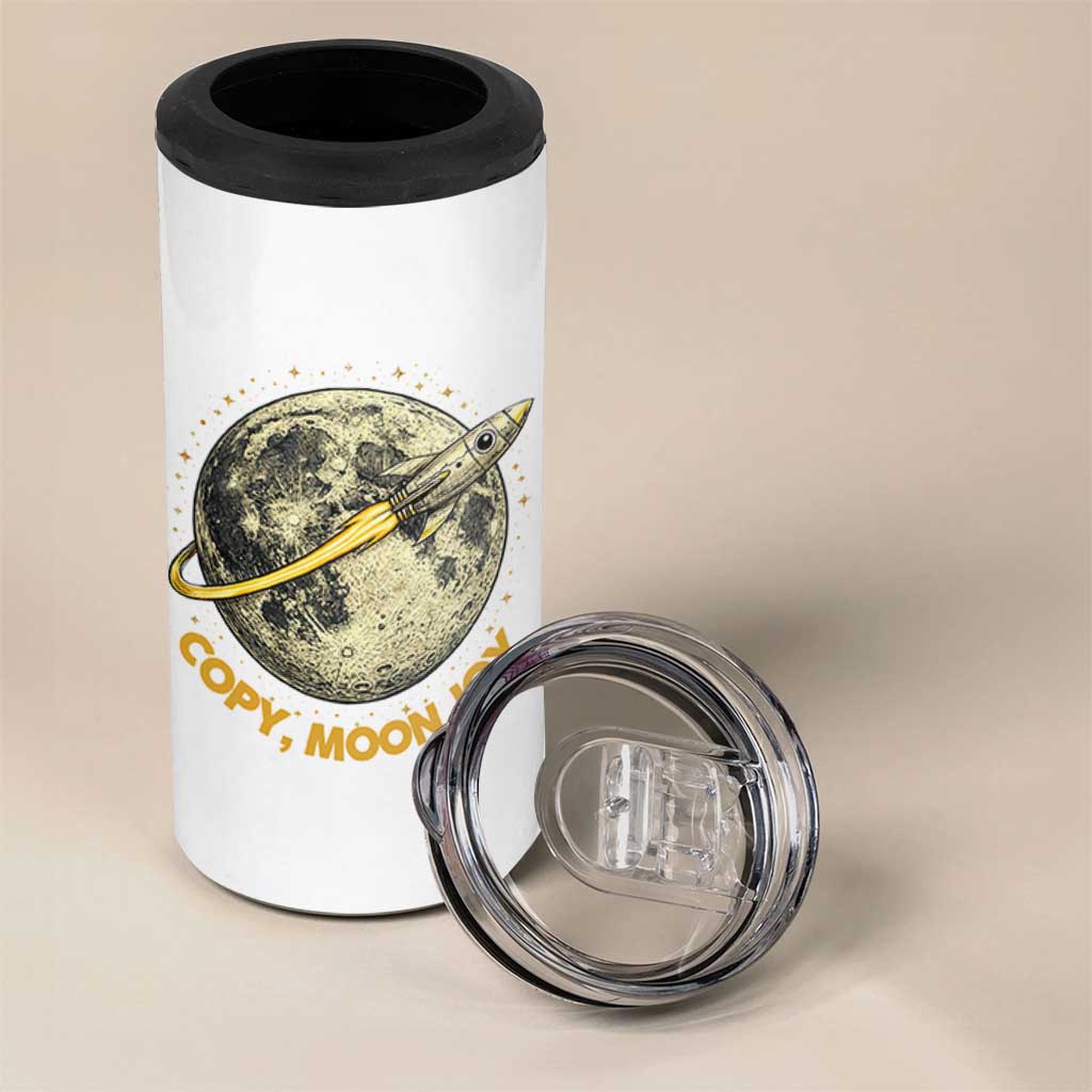 Copy Moon Joy Space Lover Lunar Mission 4 in 1 Can Cooler Tumbler Astronaut Sci Fi Graphic