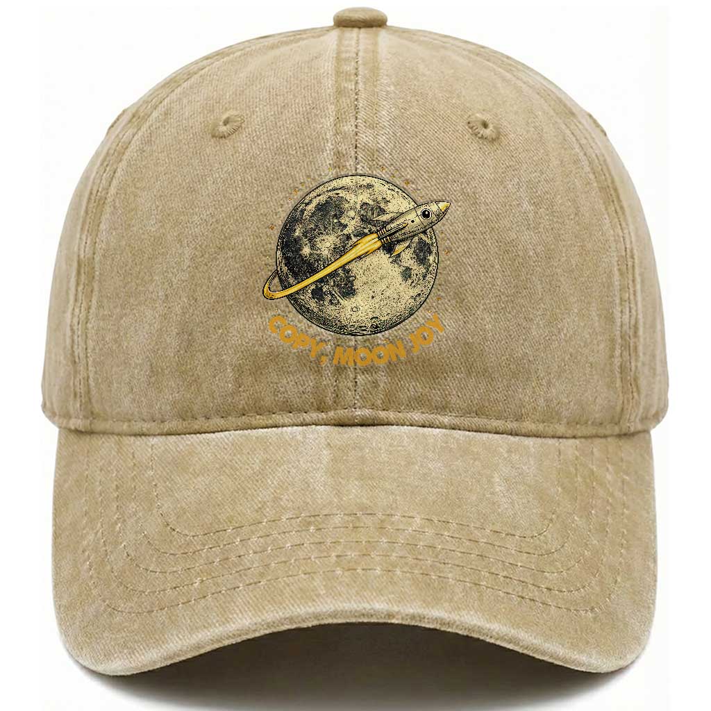 Copy Moon Joy Space Lover Lunar Mission Washed Cotton Baseball Cap Astronaut Sci Fi Graphic
