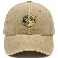 Copy Moon Joy Space Lover Lunar Mission Washed Cotton Baseball Cap Astronaut Sci Fi Graphic