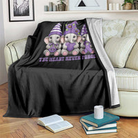 Cute Elephant Gnome Purple Ribbon Alzheimer's Support Throw Blanket The Heart Never Forgets